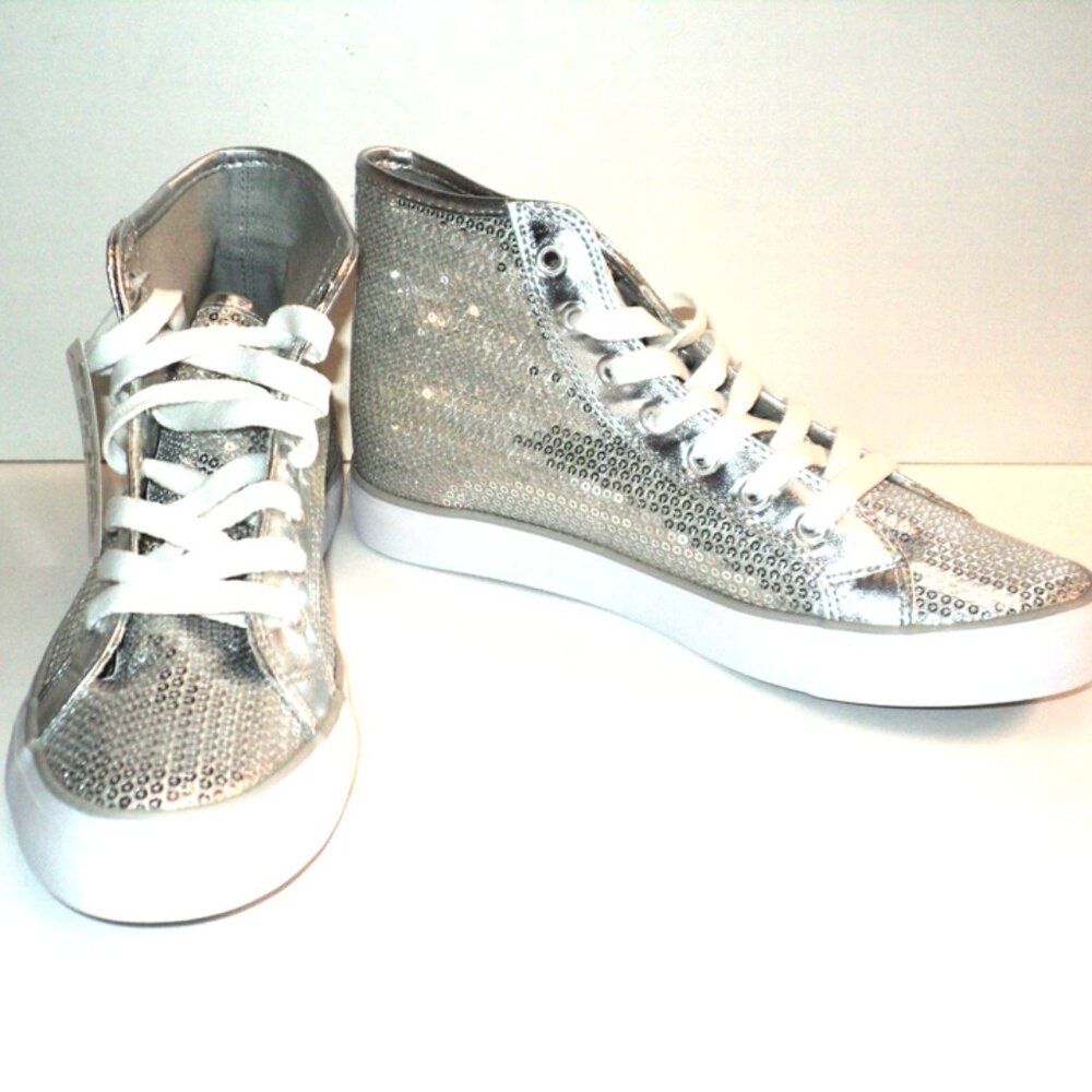 Gotta Flurt Disco II Hi Silver Sequin Sneaker Shoes Women's 9 M Hip Hop Dance NE